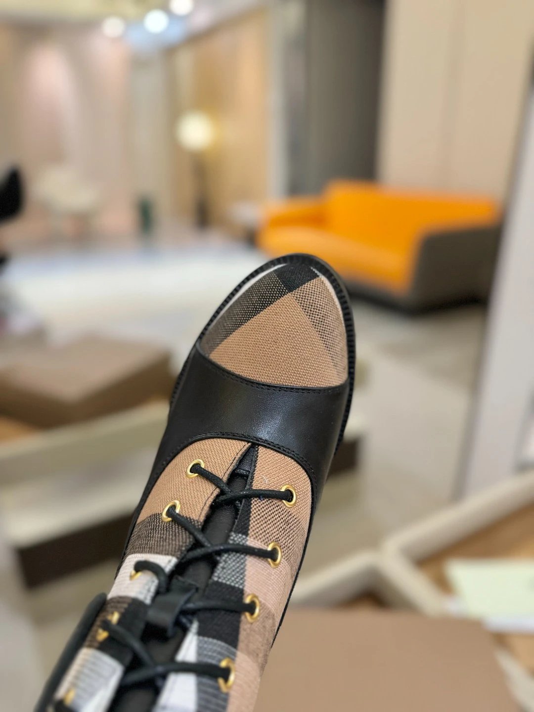 버버리 빈티지 체크 블록 힐 앵클 부츠