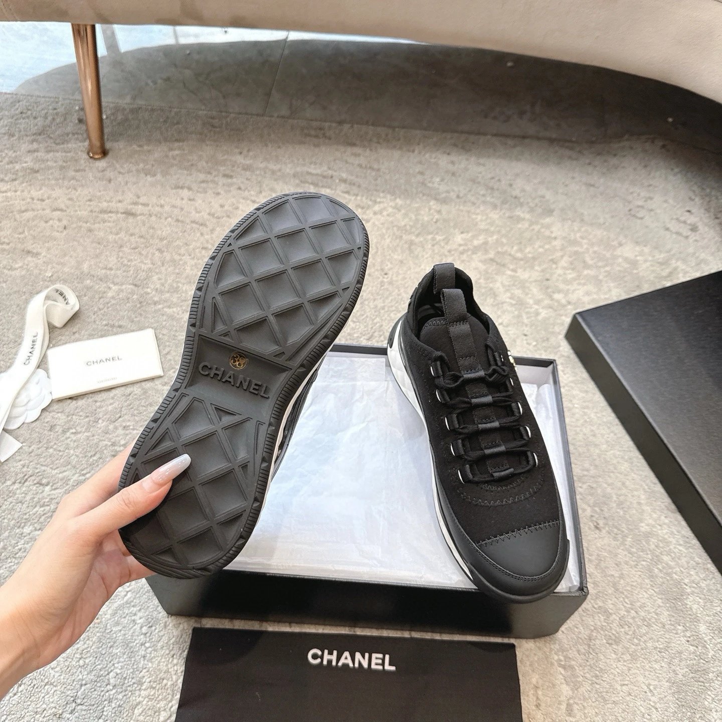 샤넬 믹스드 파이버 스니커즈 블랙