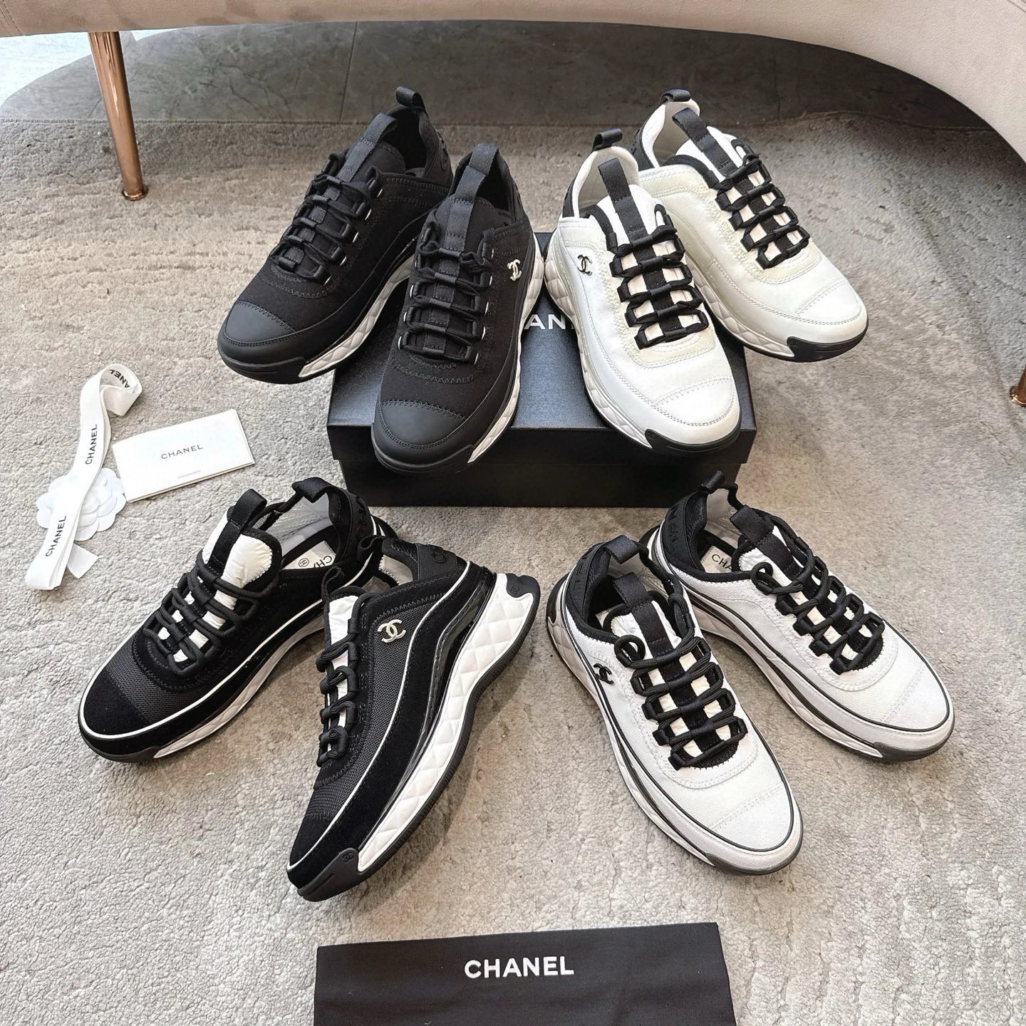 샤넬 믹스드 파이버 스니커즈 블랙