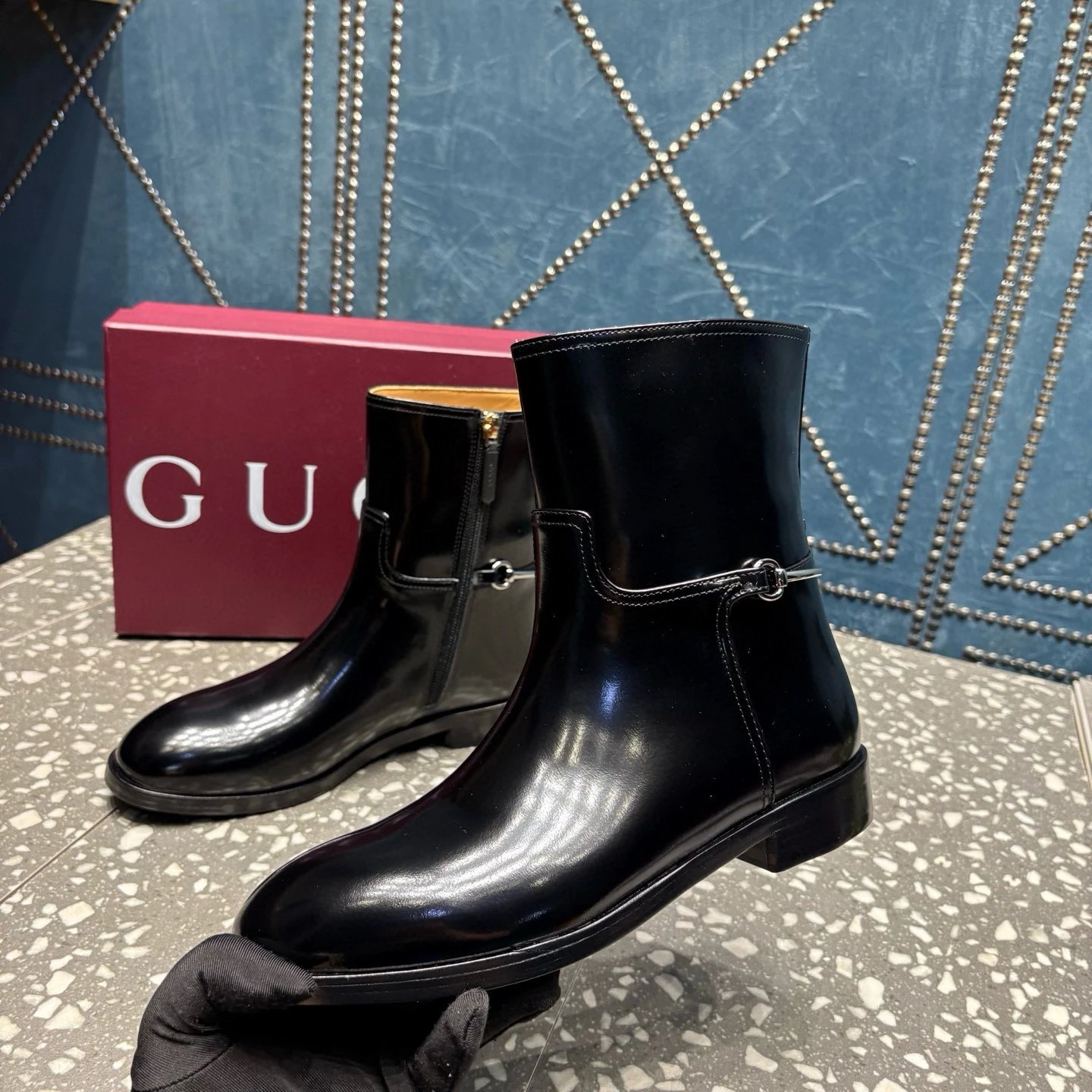 구찌 슬림 홀스빗 부츠 블랙 레더