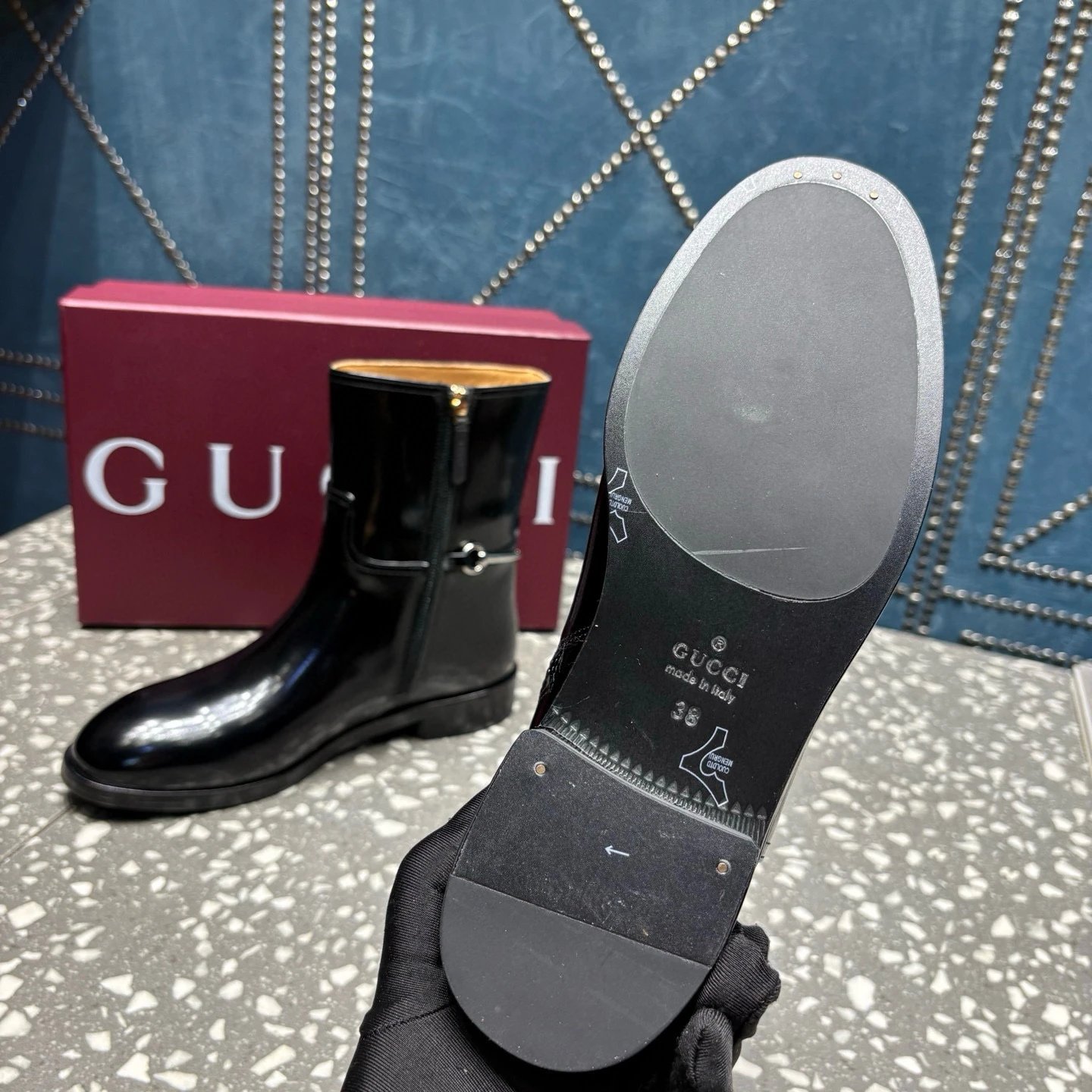 구찌 슬림 홀스빗 부츠 블랙 레더