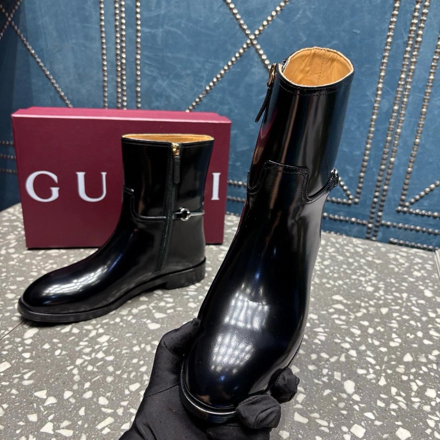 구찌 슬림 홀스빗 부츠 블랙 레더