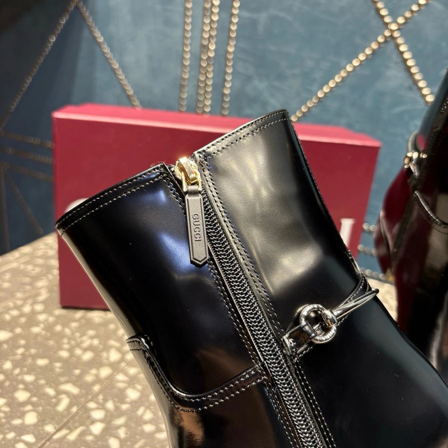 구찌 슬림 홀스빗 부츠 블랙 레더