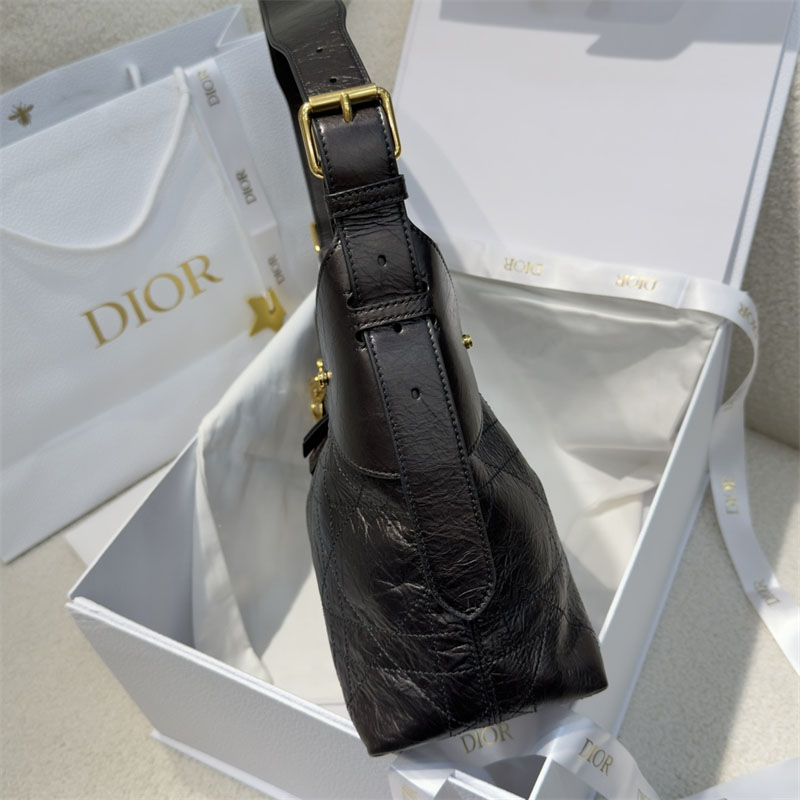 디올 보야주 미디엄 백 블랙 플랫 매크로 까나쥬 크링클