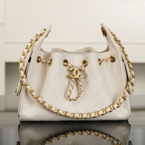 샤넬 26C 25 미니 호보 백 그레인드 카프스킨 골드 메탈 화이트