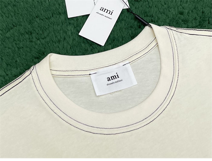 아미 베이지 코튼 시그니처 반팔 티셔츠