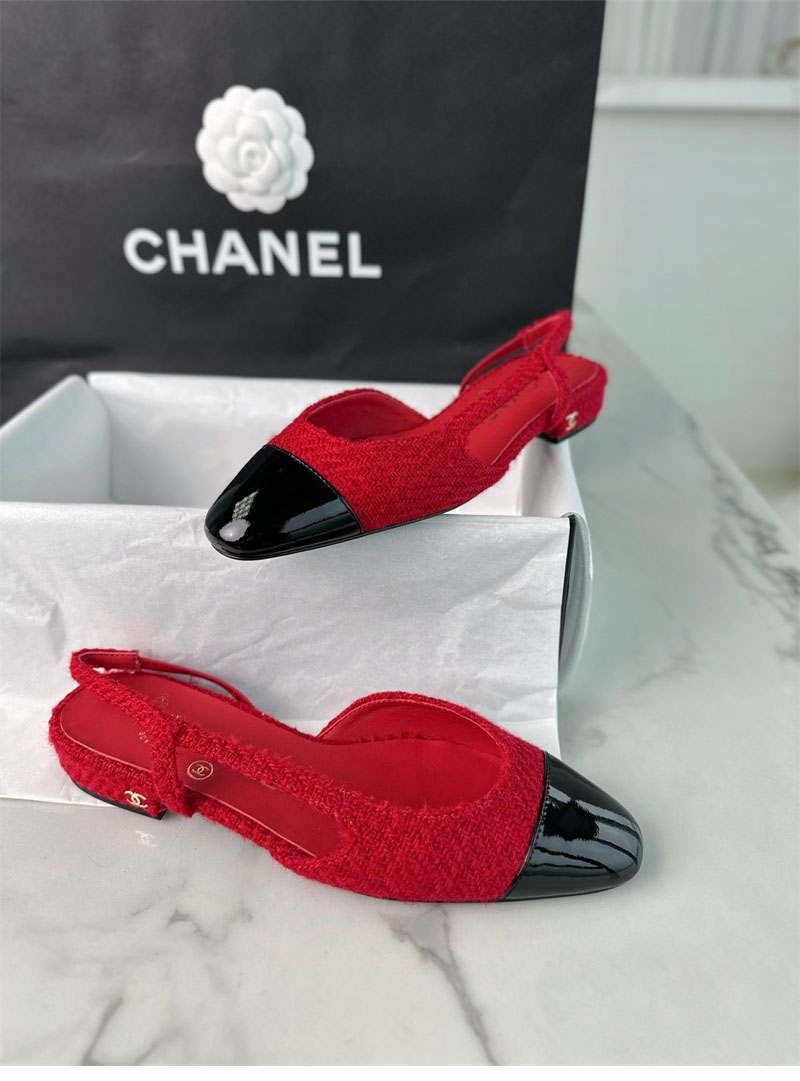 샤넬 25A CC 트위드 슬링백 플랫 슈즈（TJ공장）