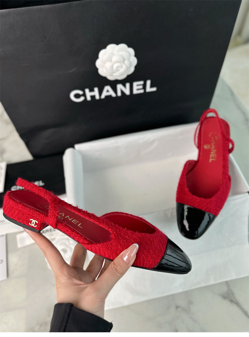 샤넬 25A CC 트위드 슬링백 플랫 슈즈（TJ공장）