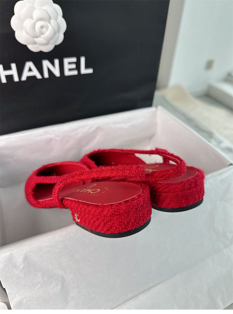 샤넬 25A CC 트위드 슬링백 플랫 슈즈（TJ공장）