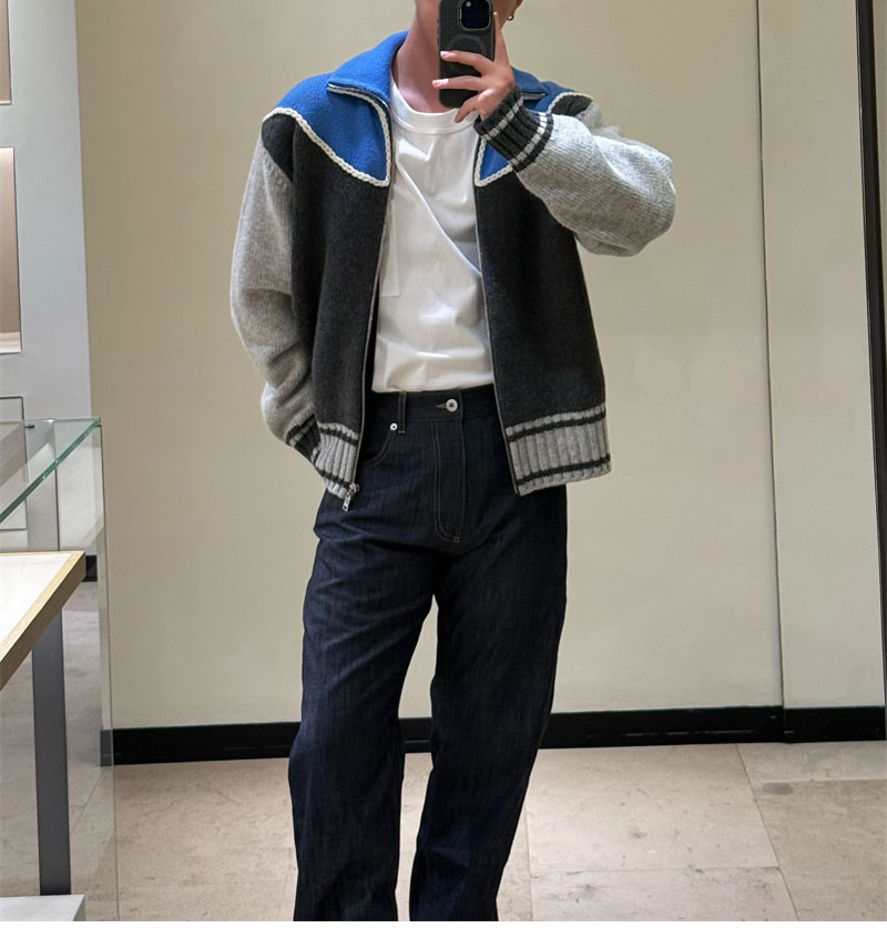 보테가베네타 울 집업 컬러 블록 자켓