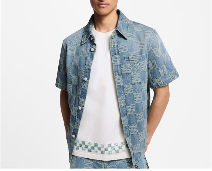 루이비통 다미에 3D 라이트 데님 숏 슬리브드 셔츠