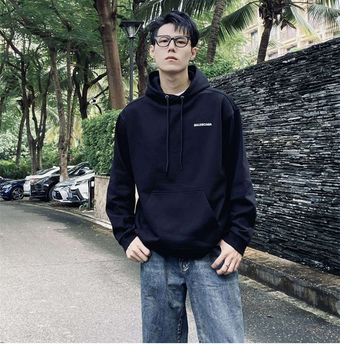 발렌시아가 로고 코튼 후디