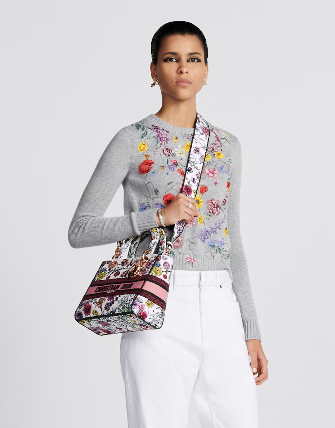 디올 화이트 멀티컬러 Florilegio 레이디 D-LITE 미디엄 백 24*20*11CM