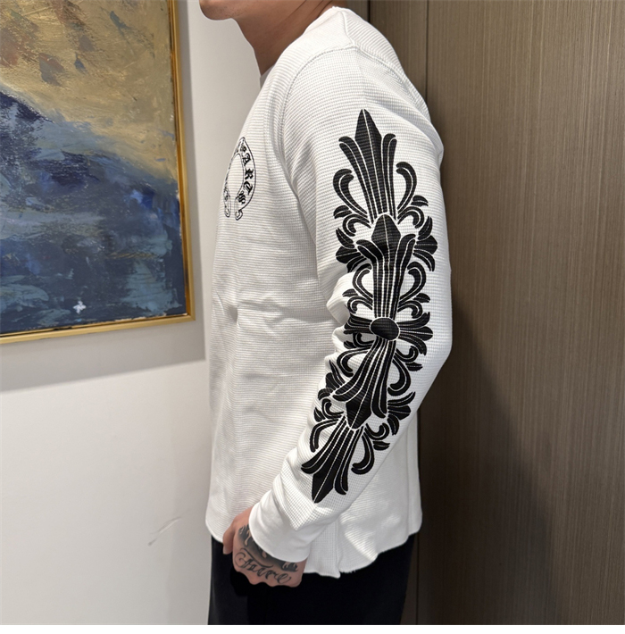 크롬하츠 홀스슈 플로럴 슬리브 와플 써멀 티셔츠