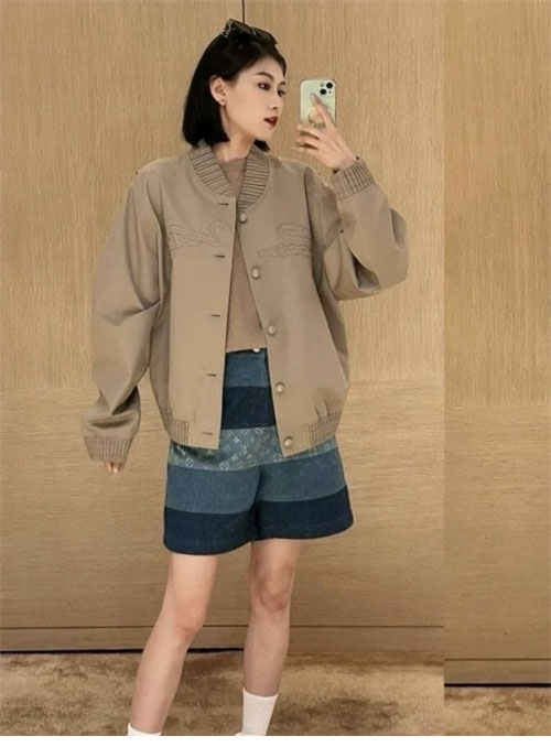 루이비통 엠브로이더드 코튼 블렌드 블루종 보머