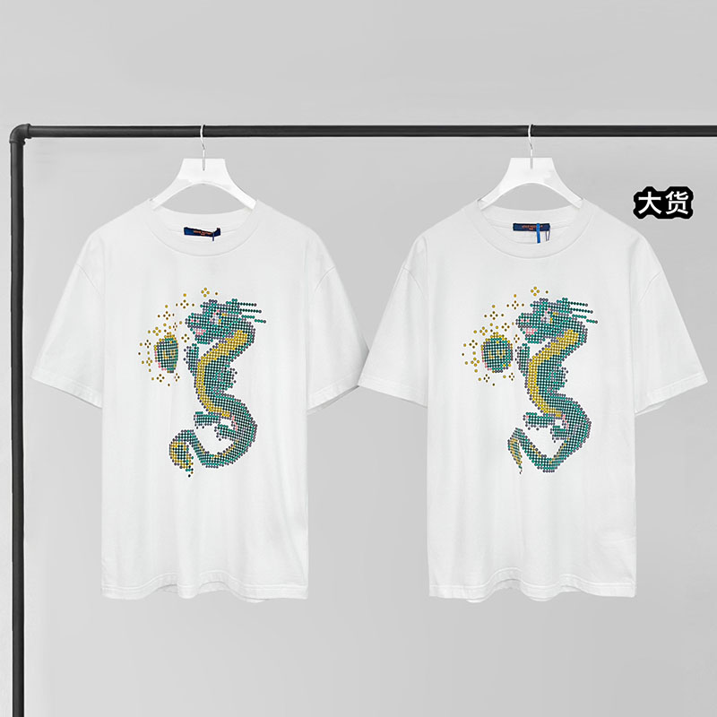 루이비통 드래곤 숏 슬리브드 코튼 티셔츠 1AFJG1