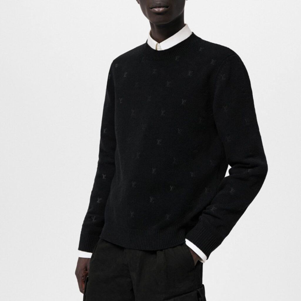 루이비통 엠브로이더드 시그니처 자수 메리노 크루넥 니트 블랙