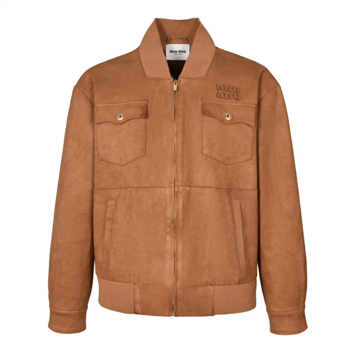 미우미우 24FW 로고 스웨이드 나파 가죽 자켓