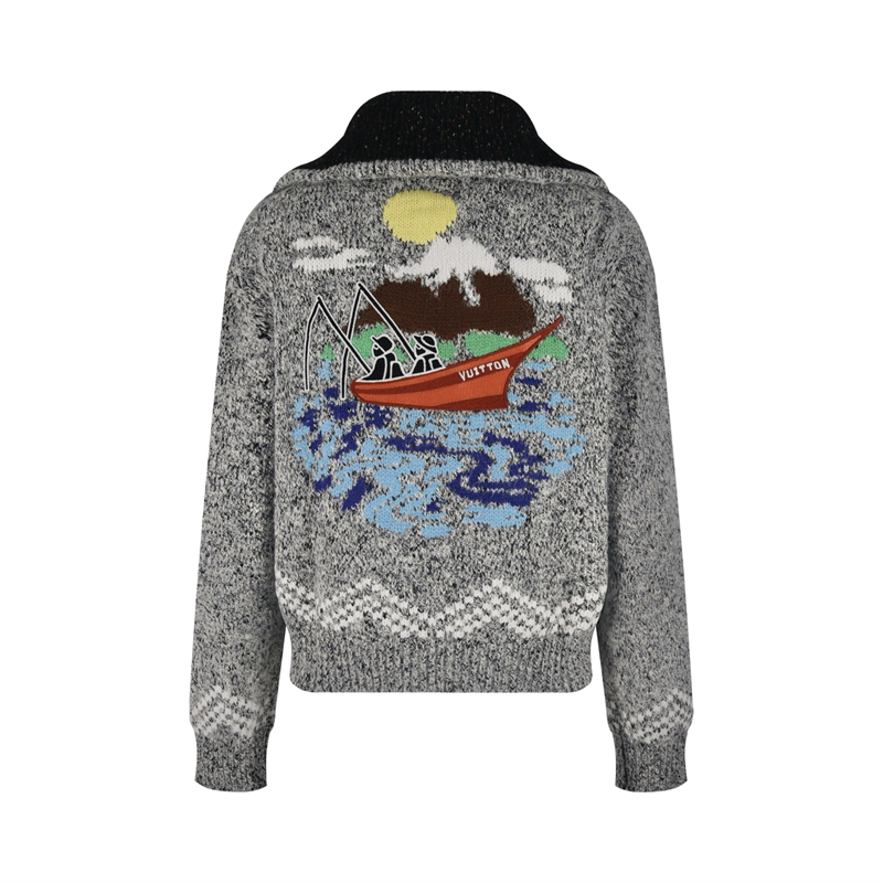 루이비통 x 니고 LV 자수 지퍼 니티드 블루종 자켓