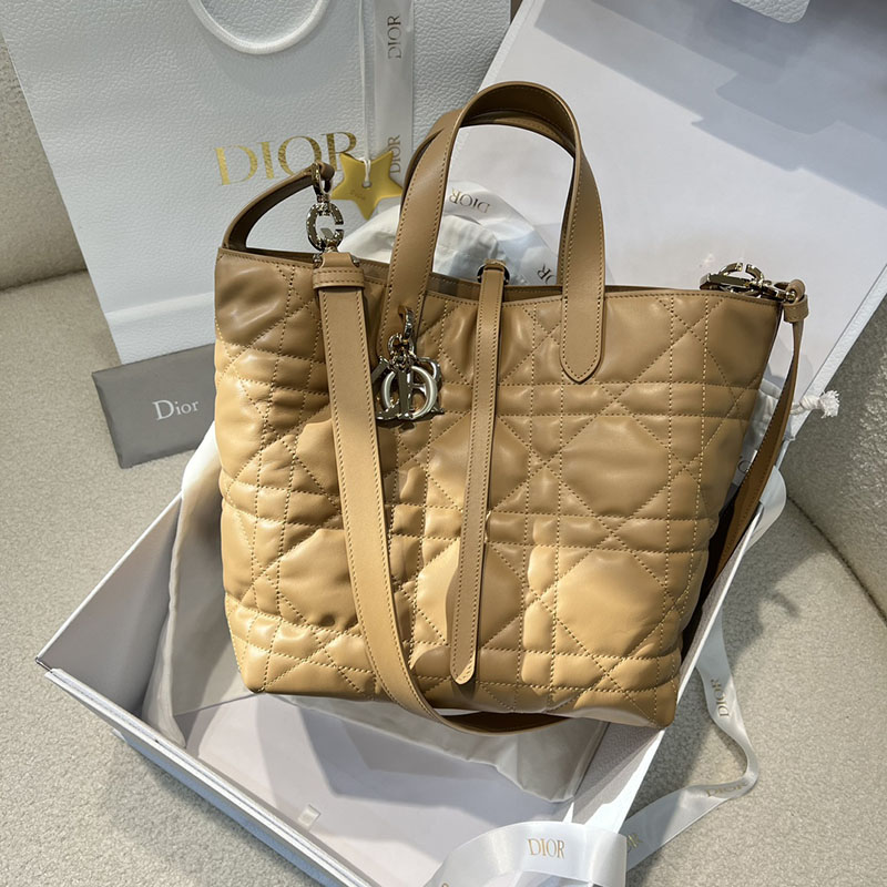 디올 뚜주흐 미디엄 버티컬 토트백 라이트 골드 매크로까나쥬