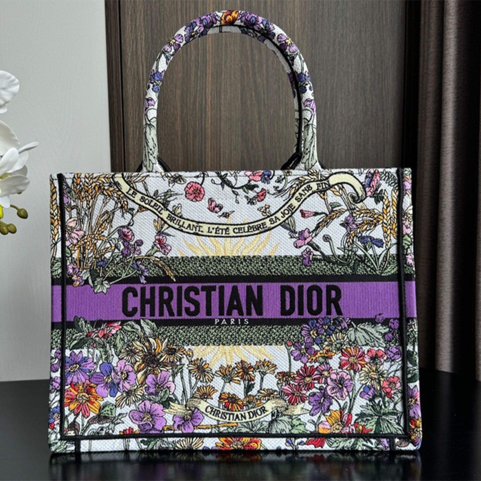 디올 미듐 에크루 멀티컬러 북 토드 백 36*28*18CM