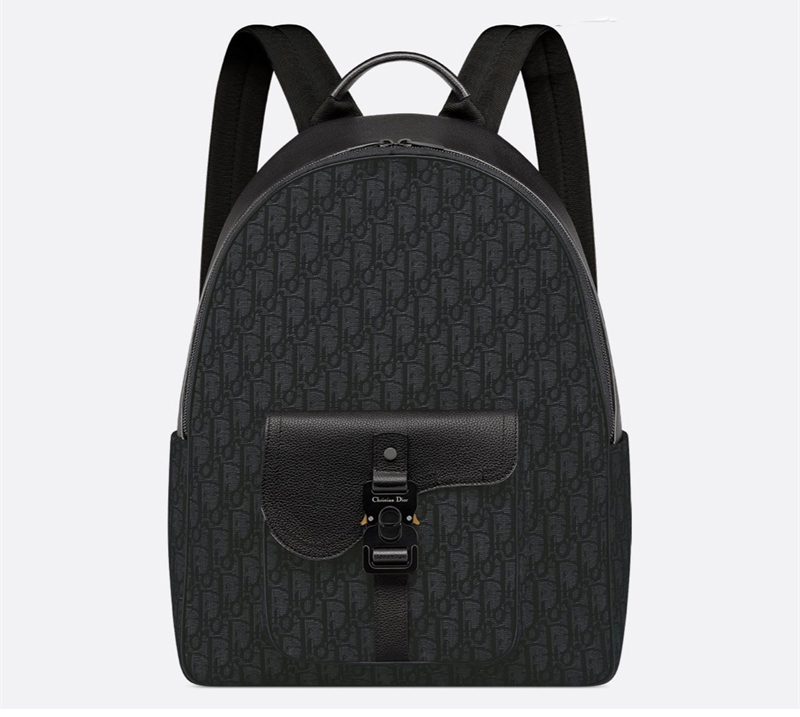 디올 새들 지퍼 백팩 오블리크 자카드