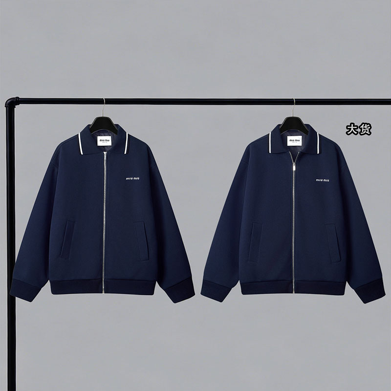 미우미우 본디드 피케 테크니컬 저지 블루종 자켓
