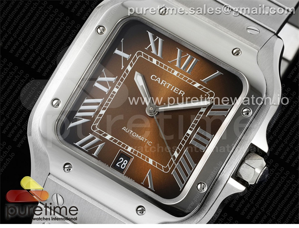 AF공장 까르띠에 산토스 라지 브라운다이얼 브레이슬릿 Santos de Cartier 40mm SS AF 1_1 Best Edition Brown Dial on SS SmartLinks Bracelet MIYOTA 9015