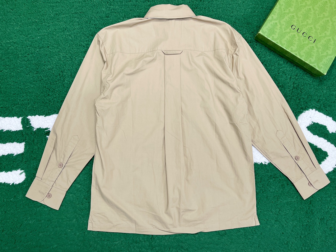 구찌 MADE IN ITALY 자수 헤비 코튼 포플린 셔츠