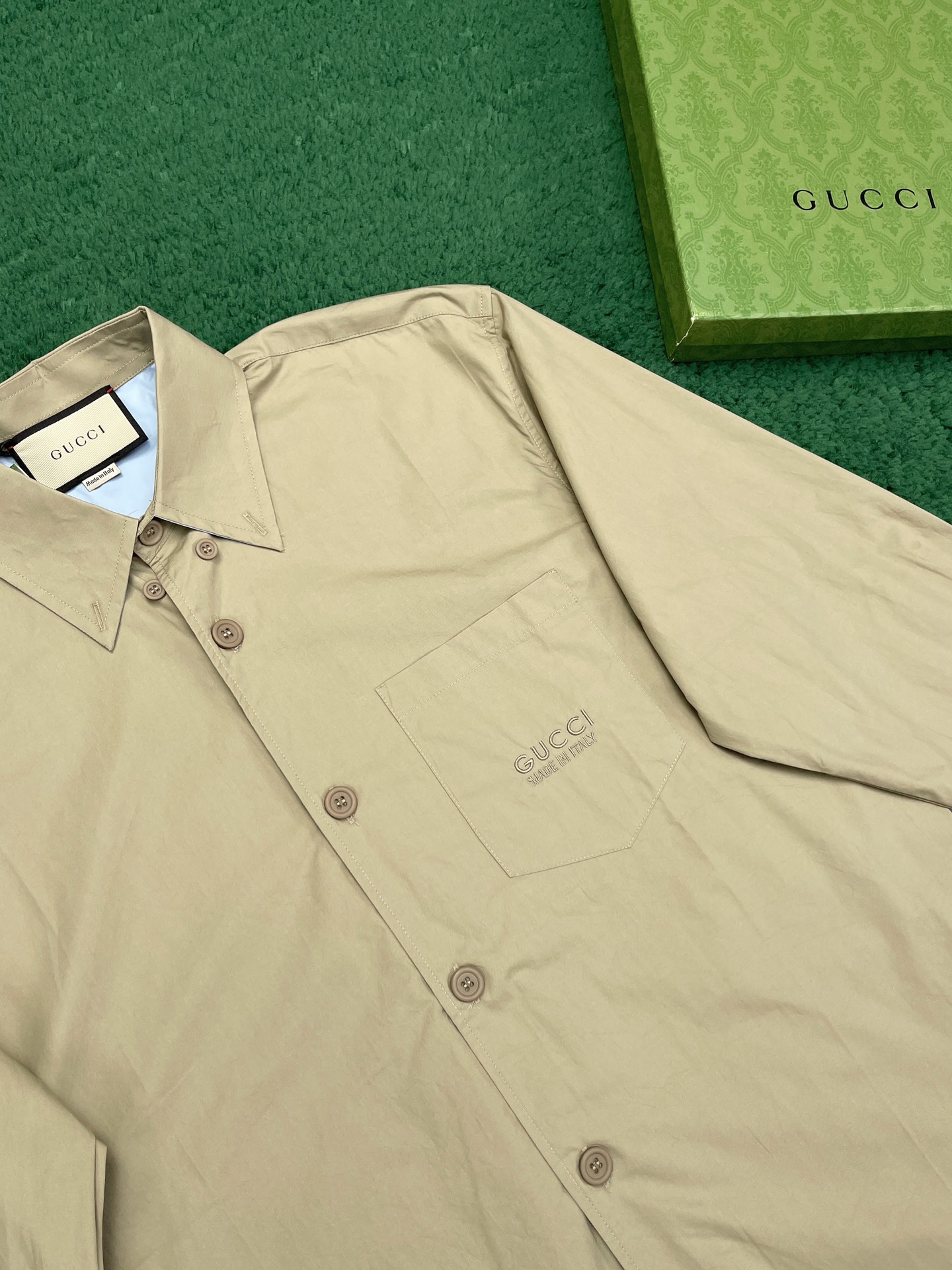 구찌 MADE IN ITALY 자수 헤비 코튼 포플린 셔츠
