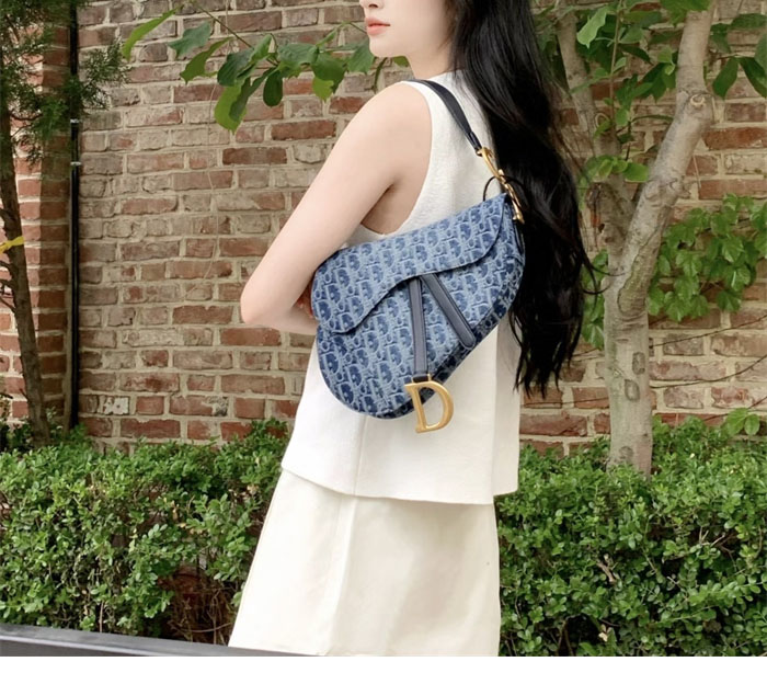 디올 새들 스트랩 백 데님 오블리크