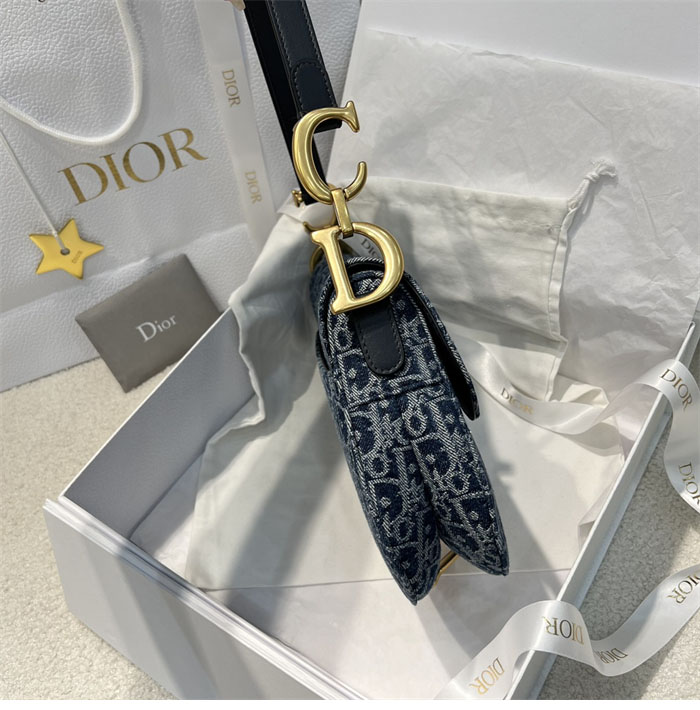 디올 새들 스트랩 백 데님 오블리크