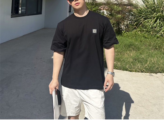 스톤아일랜드 오가닉 코튼 피사토 이펙트 저지 반팔 티셔츠