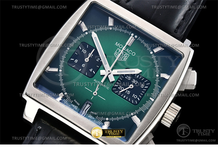 태그호이어 모나코 크로노그래프 그린옴브르다이얼 가죽스트랩 Tag Monaco Chronograph SS_LE Green Jap VK64A