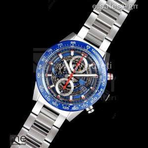 XF공장 칼리버호이어 블루 43 스켈레톤다이얼 Calibre Heuer 01 Chrono 43mm Blue Ceramic SS XF 1_1 Best Edition Skeleton Dial on SS Bracelet A1887