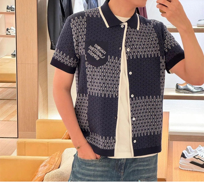 루이비통 MLVD 다미에 자카드 숏 슬리브드 코튼 셔츠