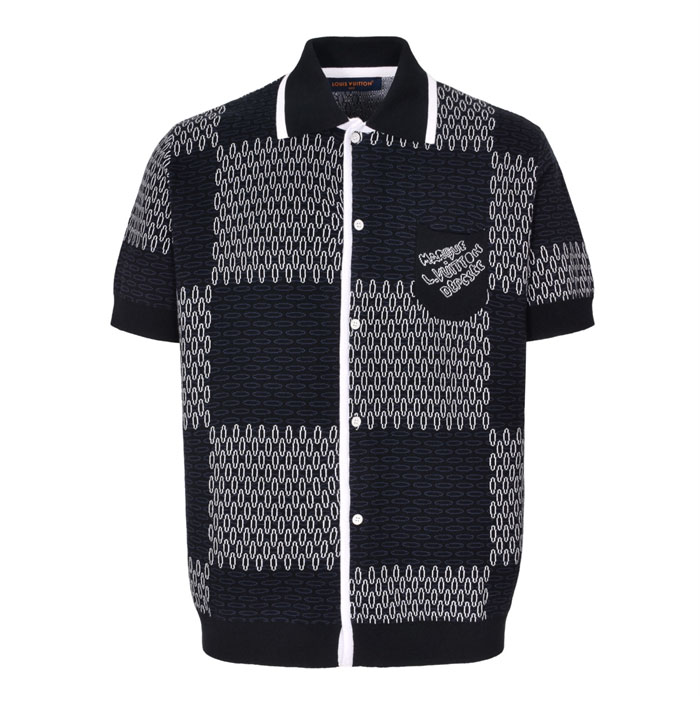 루이비통 MLVD 다미에 자카드 숏 슬리브드 코튼 셔츠