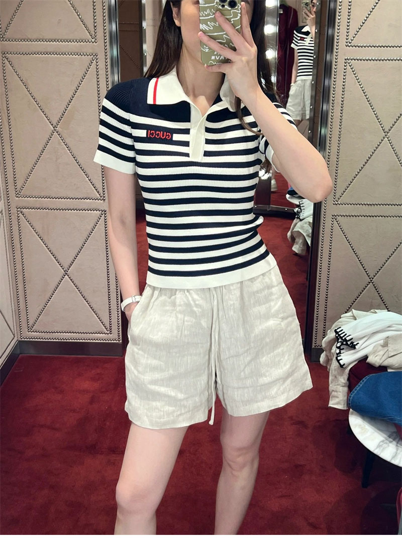 구찌 로고 스트라이프 코튼 블렌드 폴로 셔츠