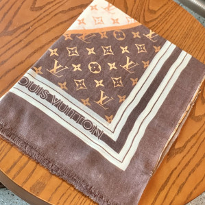 루이비통 모노그램 체크 캐시미어 스카프 오렌지 브라운