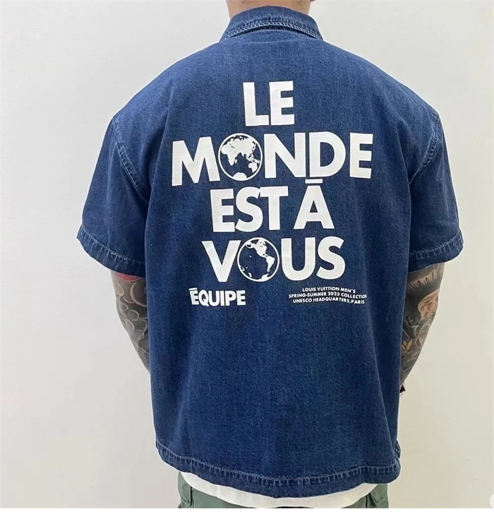 루이비통 VVN 라벨 데님 블렌드 쇼트 슬리브드 셔츠