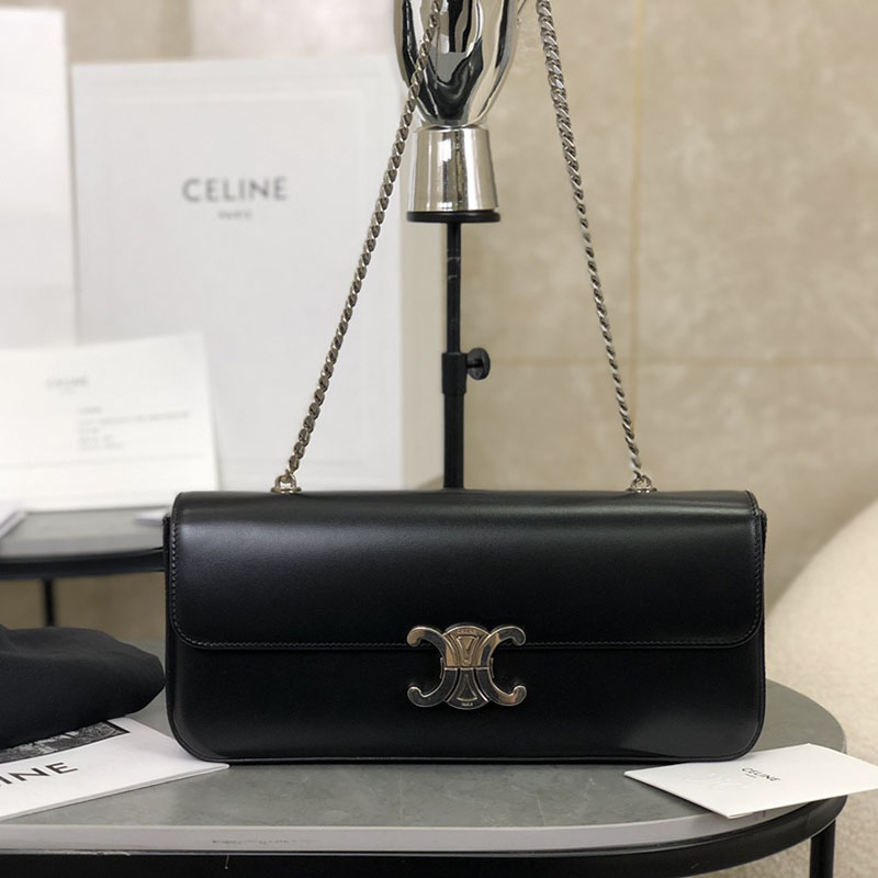 셀린느 은장 체인 숄더백 샤이니 카프스킨 블랙