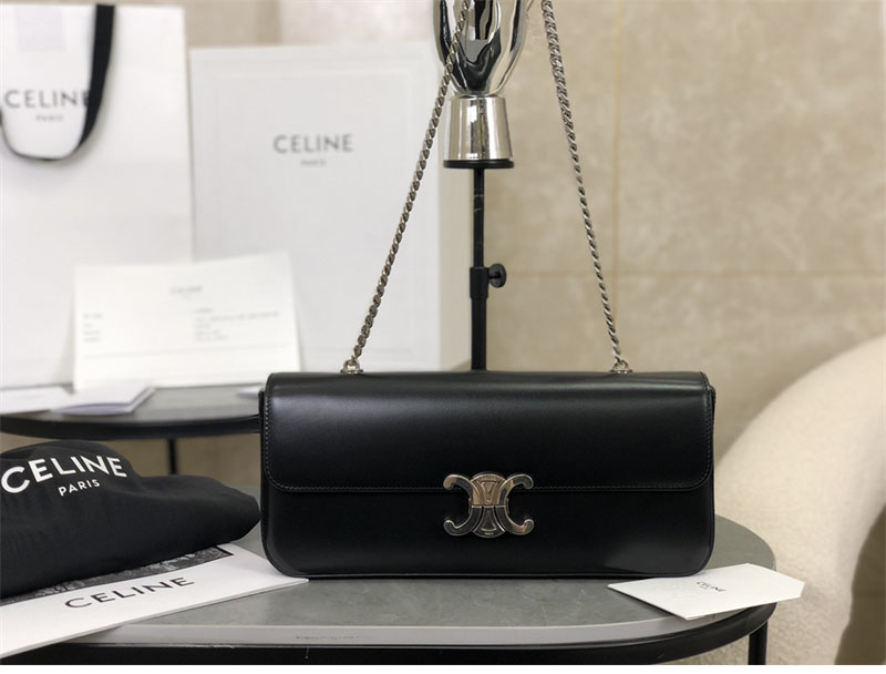 셀린느 은장 체인 숄더백 샤이니 카프스킨 블랙