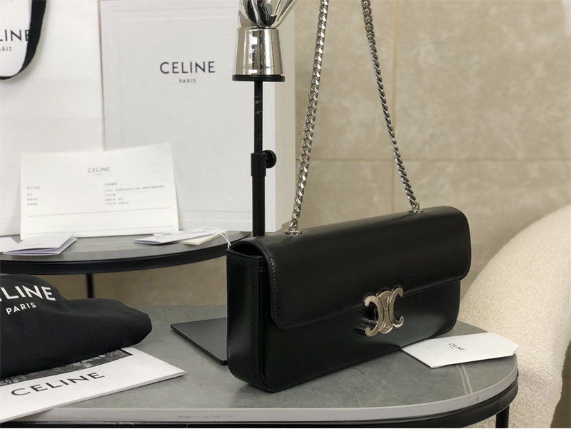 셀린느 은장 체인 숄더백 샤이니 카프스킨 블랙