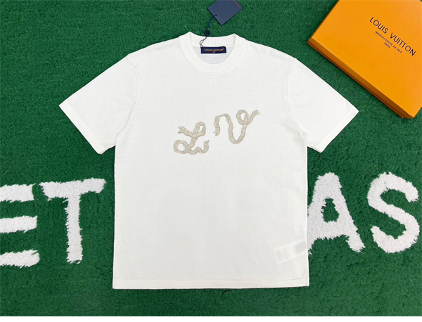 루이비통 리본 LV 자수 반소매 코튼 크루넥