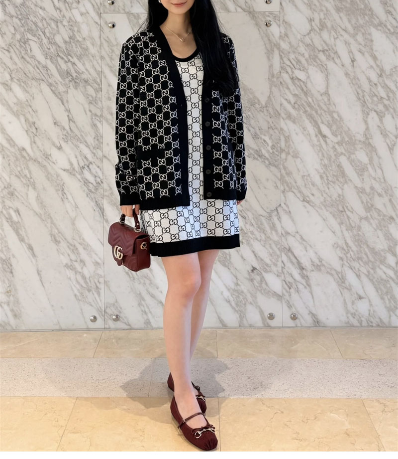 구찌 GG 자카드 V넥 울 가디건