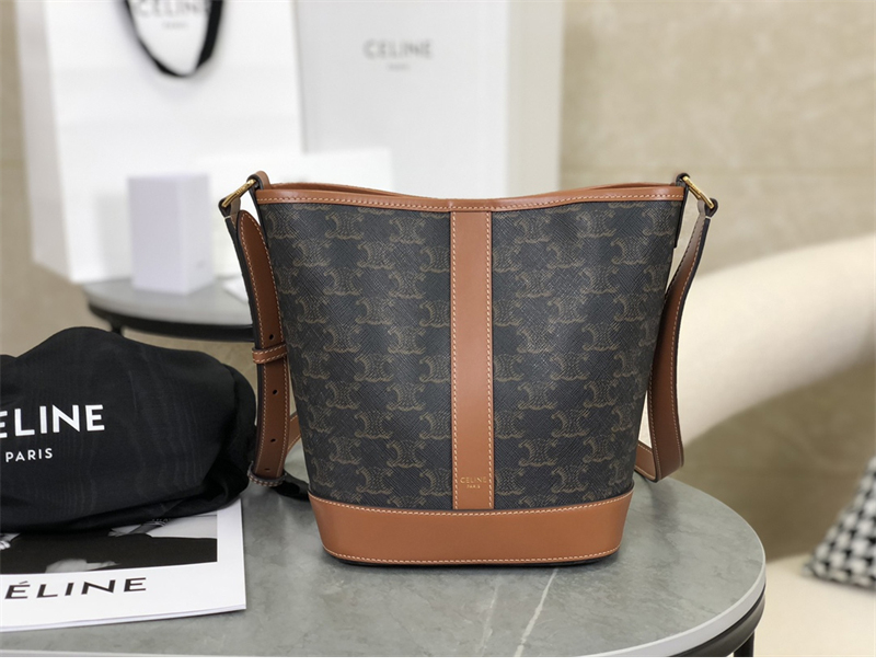 셀린느 스몰 버킷백 트리옹프 캔버스 탄