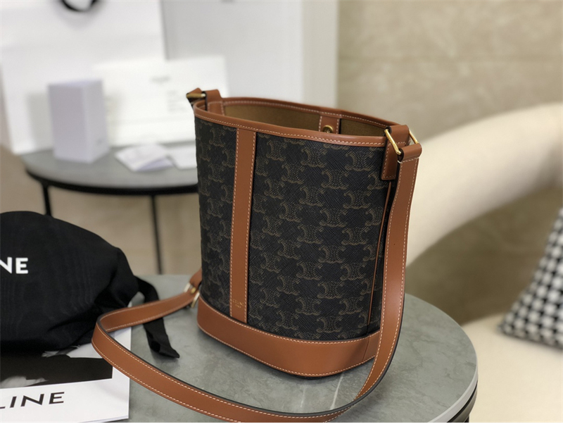 셀린느 스몰 버킷백 트리옹프 캔버스 탄