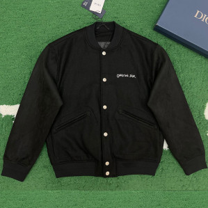 디올 Tag 울 블렌드 양가죽 바시티 자켓 블랙