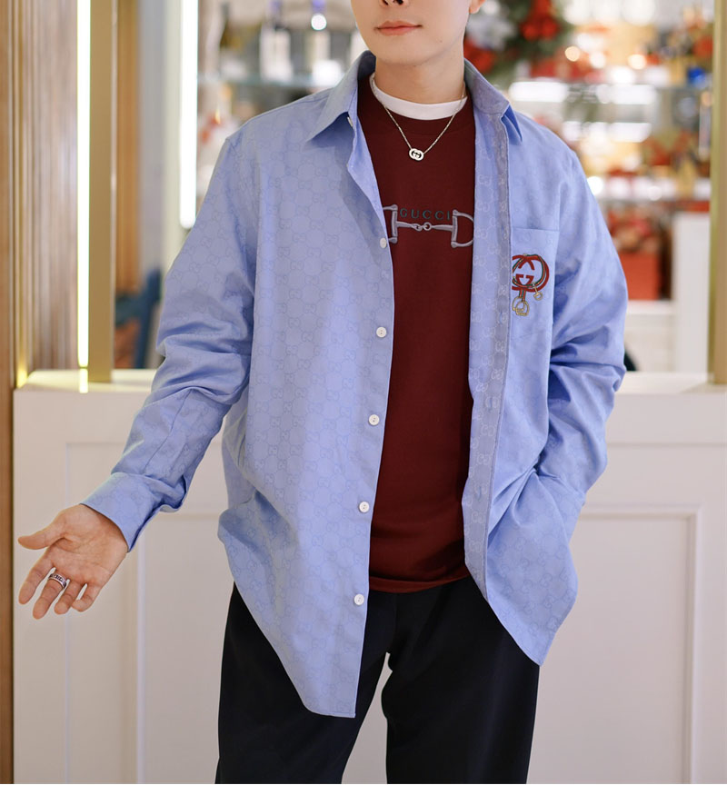 구찌 인터로킹 G 옥스포드 GG 코튼 셔츠