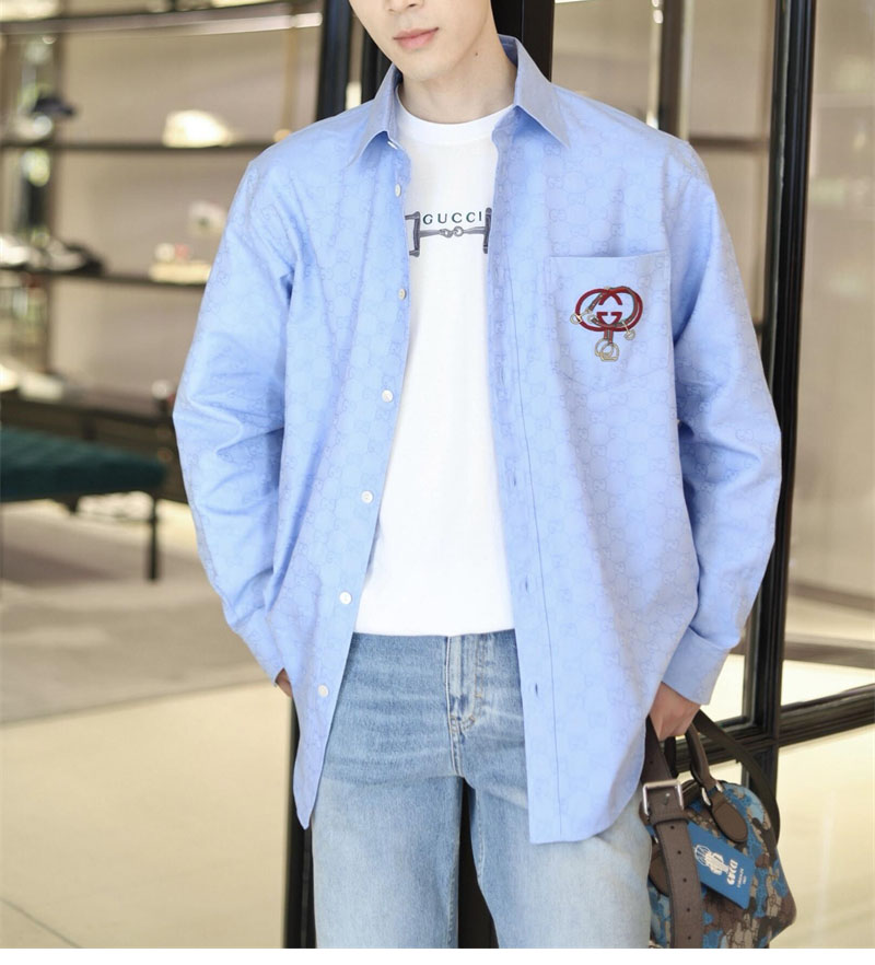 구찌 인터로킹 G 옥스포드 GG 코튼 셔츠